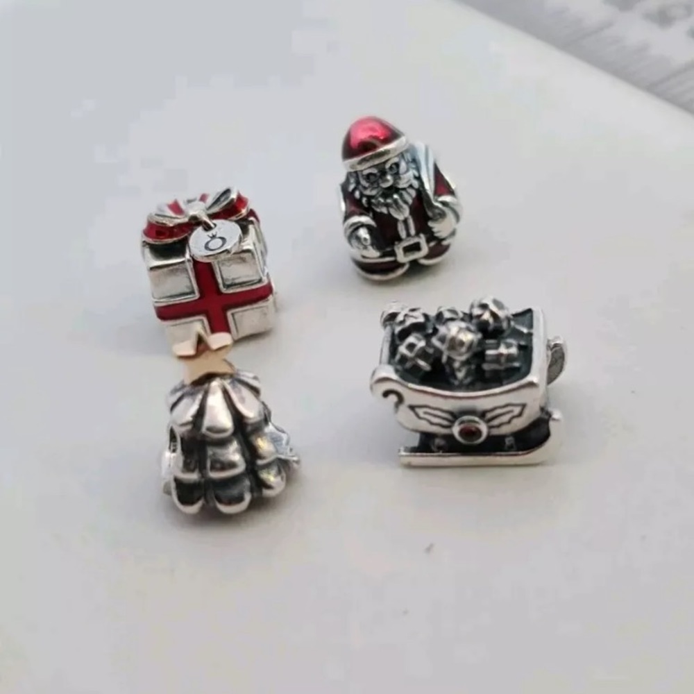 Lot of 4 Sterling Silver PANDORA Charms Beads All Christmas Designs